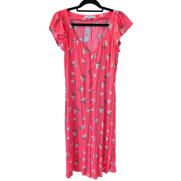 LOFT Floral Cap Sleeve Button Midi Dress Size 4 NWT - Picture 2 of 6